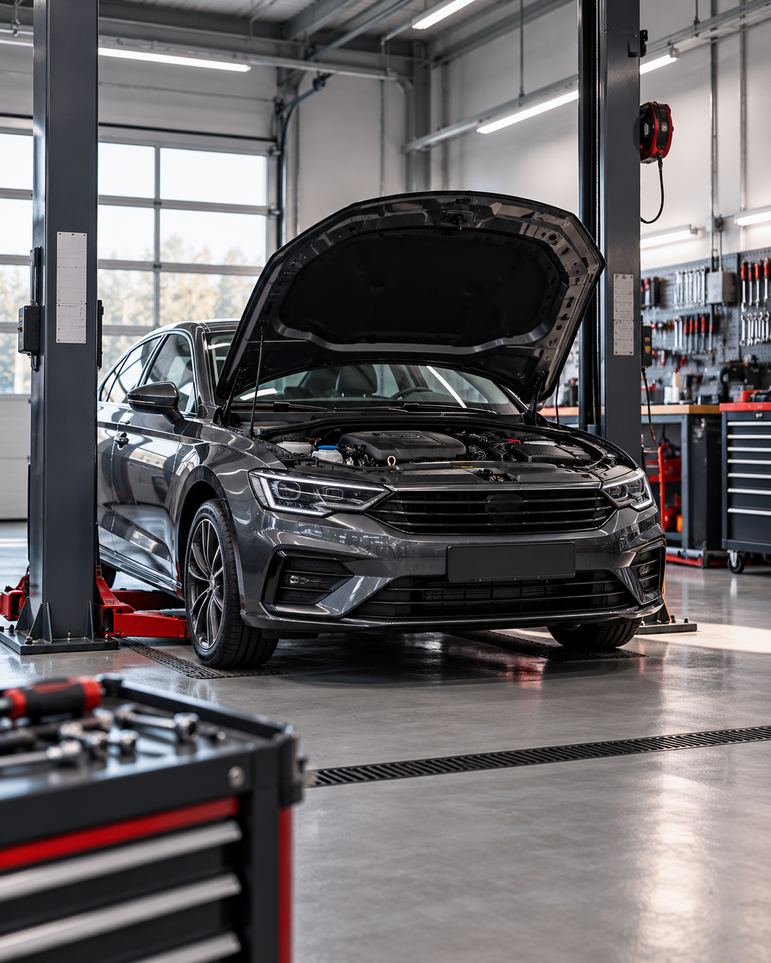 Ilustrativni prikaz servisne radionice s automobilom na servisnom mjestu